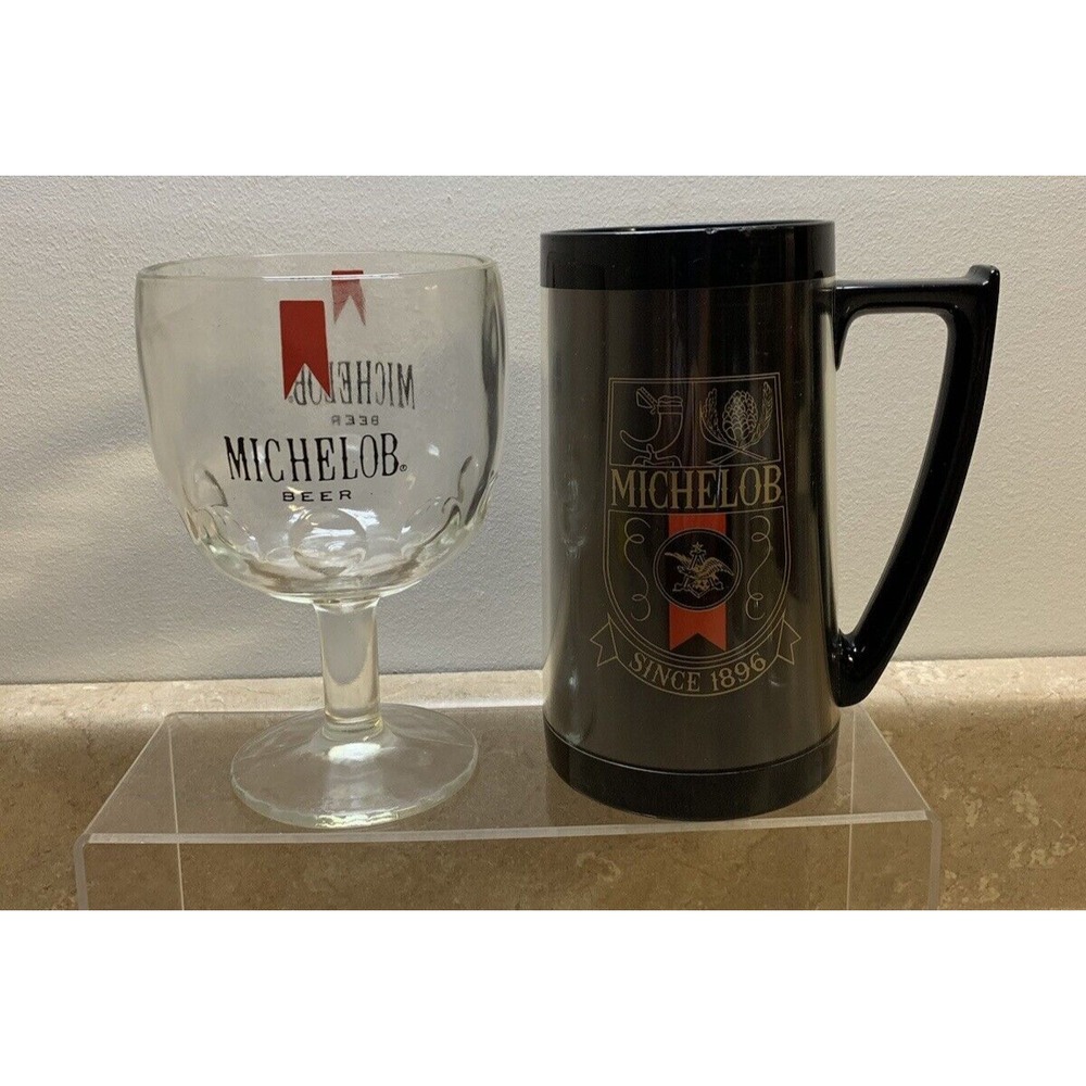 2 Vintage‎ Michelob Beer Drinking Glass & Thermo-Serv Mug